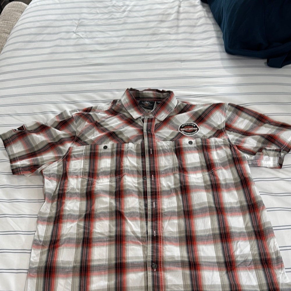 Harley-Davidson Red and Black Casual Button Down Shirt